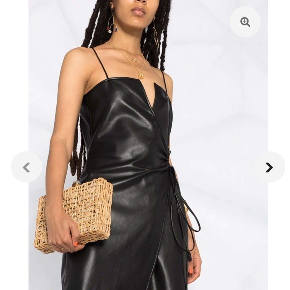 NWT Nanushka Anubi Vegan Leather Midi Wrap Black Dress Size L